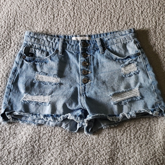 KanCan Pants - KanCan High-Rise Distressed Denim Cut Off Jean Shorts